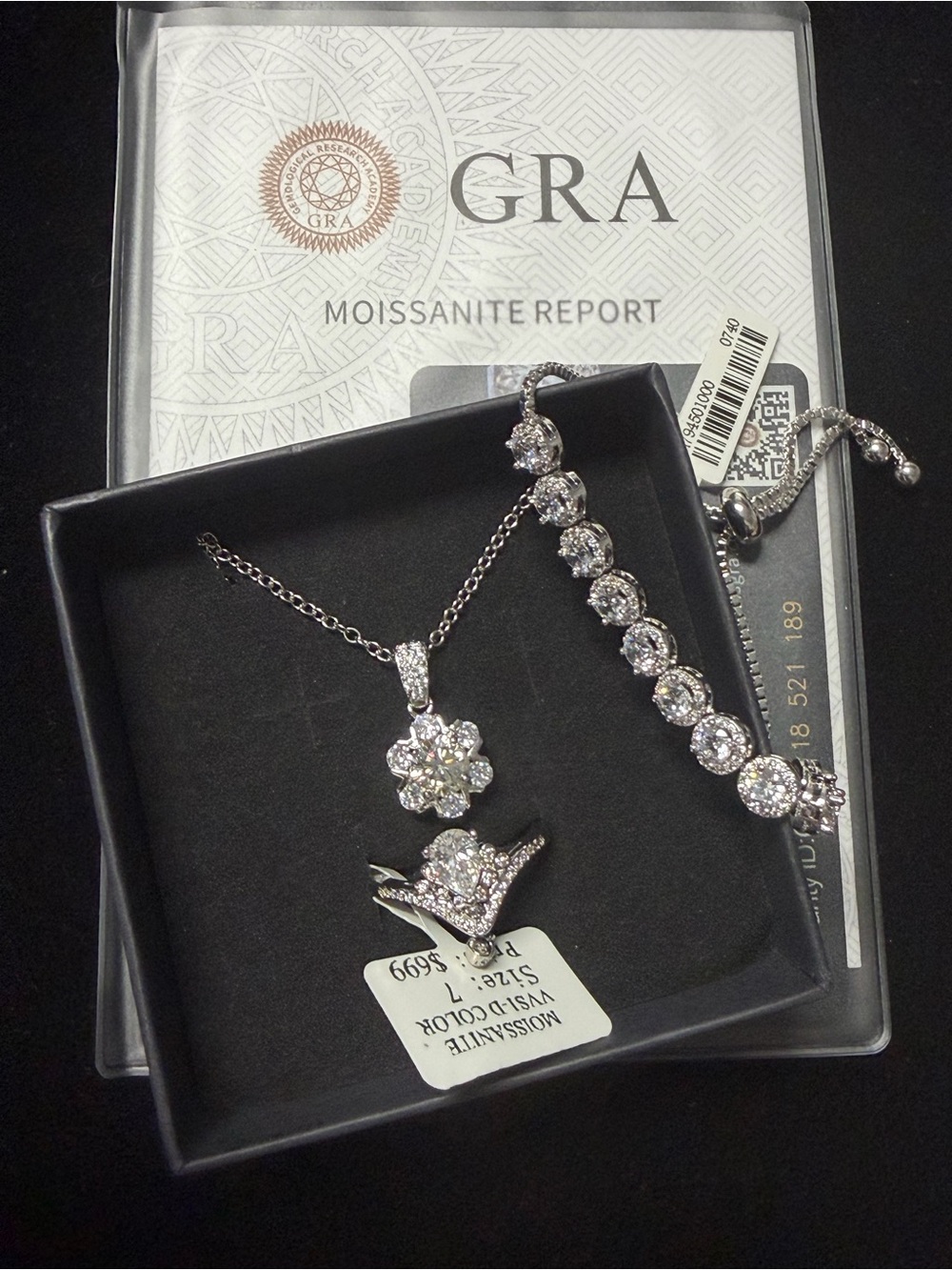Mossimo Supply Co. Silver-Tone Moissanite Necklace & Bracelet Set ring size 7